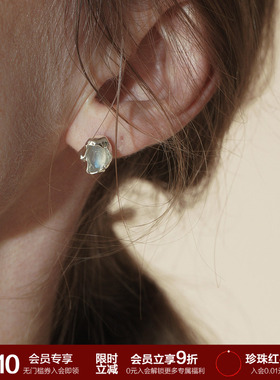 SOFT ROOM新中式清冷天然月光石包裹耳钉简约小众原创设计高级感