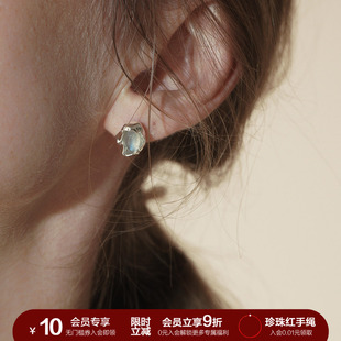 SOFT 清冷天然月光石包裹耳钉简约小众原创设计高级感 ROOM新中式