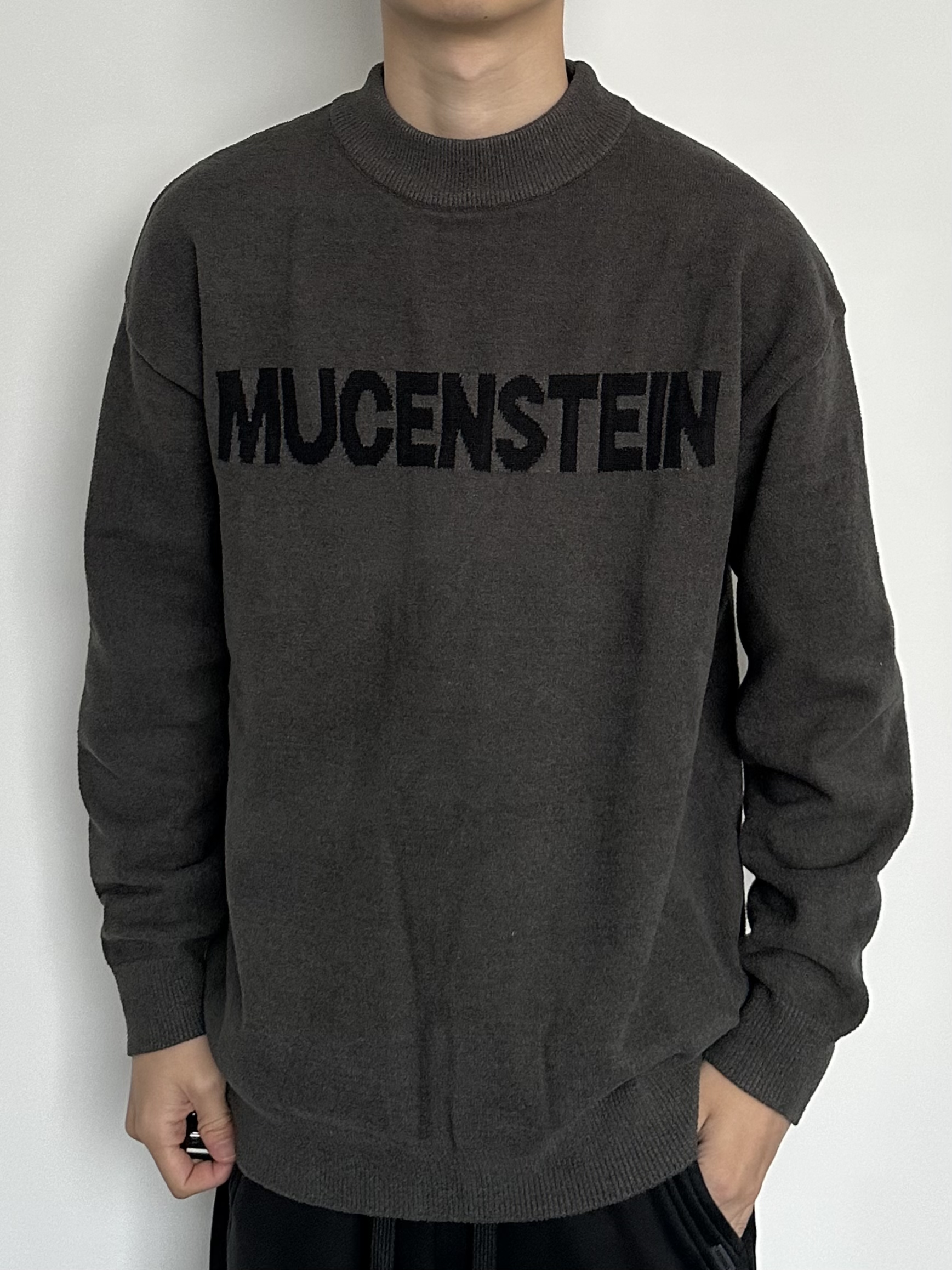 HMN Studio冬季重磅加厚12针复古圆领毛衣男宽松冬款针织毛衫卫衣