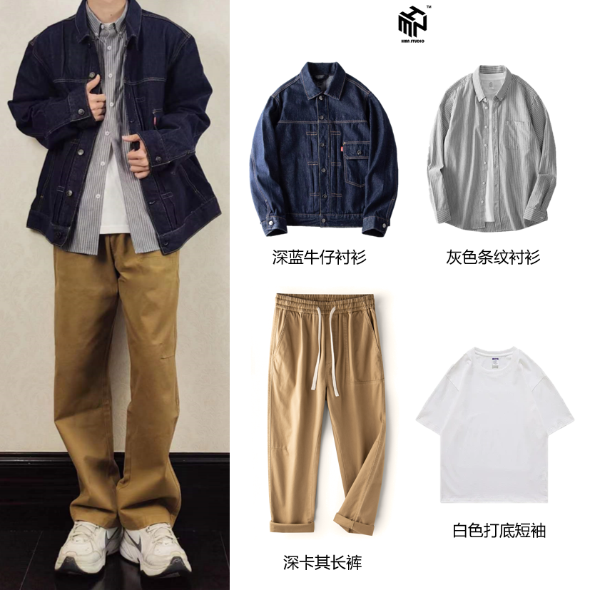 HMN Studio春秋季2024新款工装丹宁牛仔外套男翻领夹克明线上衣