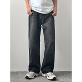 男宽松百搭阔腿长裤 HMN Studio复古潮流直筒宽松休闲做旧牛仔裤