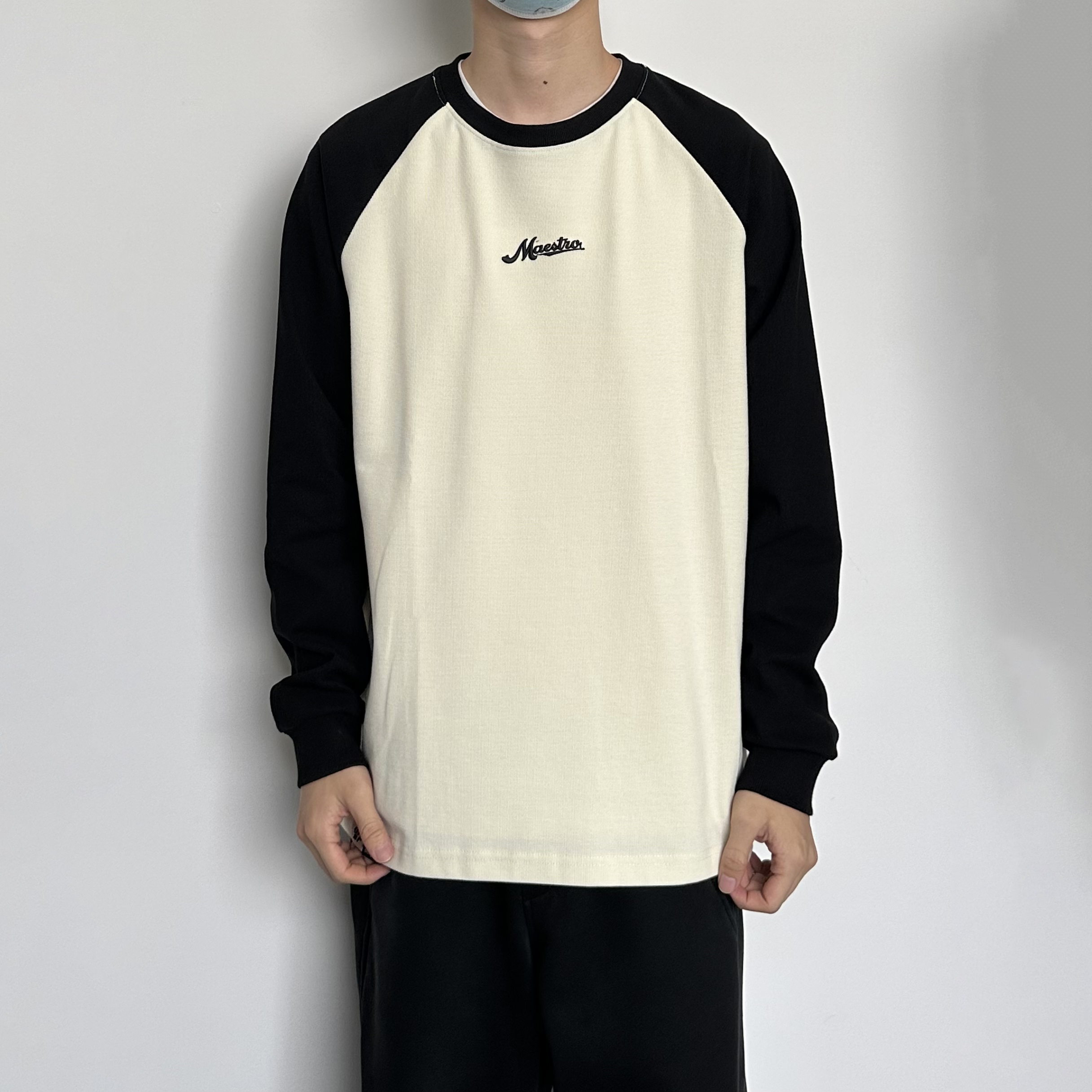 HMN Studio重磅棉质300g日系少年感内搭撞色长袖圆领T恤男打底衫