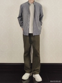 HMN 男 裤 Studio抽绳松紧腰宽松军绿色黑色休闲直筒长裤 工装