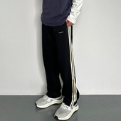 HMN 宽松休闲直筒垂感卫裤 Studio美式 街头复古简约条纹拼接长裤