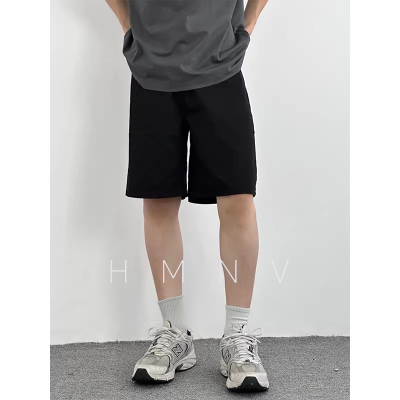 HMN Studio美式复古休闲百搭显瘦直筒五分裤男女cleanfit牛仔短裤图片