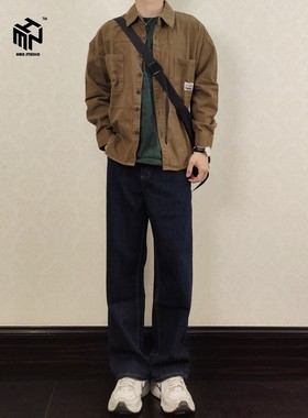 HMN Studio工装衬衫式夹克外套男士春秋款日系宽松休闲长袖衬衣男