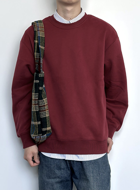 HMN Studio日系复古重磅420g圆领卫衣纯色基础款宽松休闲套头卫衣