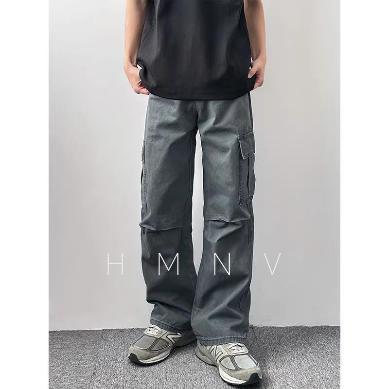 HMN Studio美式复古水洗多口袋cleanfit男直筒宽松潮百搭休闲长裤图片
