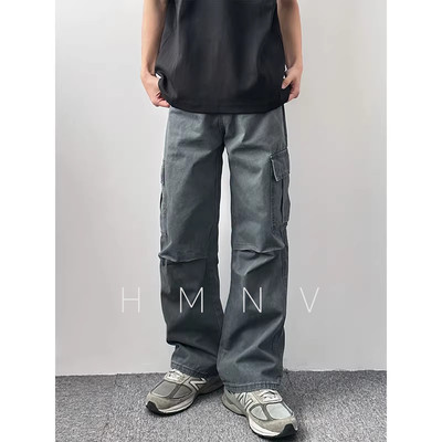 HMN Studio美式复古水洗多口袋cleanfit男直筒宽松潮百搭休闲长裤