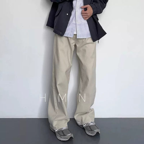 HMN Studio日系复古水洗休闲直筒裤美式宽松简约百搭宽松牛仔裤男