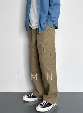HMN Studio2024春秋新款日系复古多口袋直筒工装裤阔腿休闲长裤男