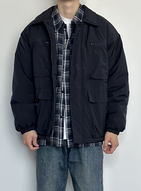 HMN Studio冬季日系复古工装翻领棉衣男潮流加厚外套宽松棉服夹克