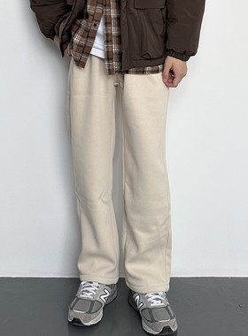 HMN Studio加厚400g奥粒绒冬季保暖直筒休闲裤子男加绒运动卫裤