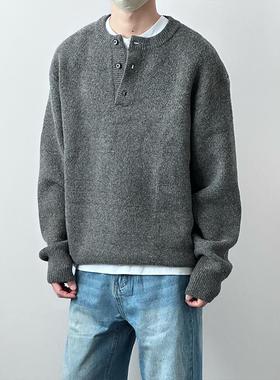 HMN Studio高级感亨利领毛衣男宽松休闲慵懒感秋冬保暖套头针织衫