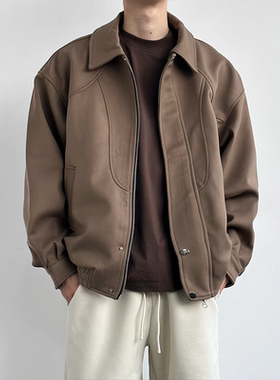 HMN Studio美拉德解构毛呢外套男女秋季美式复古vibe翻领拼接夹克