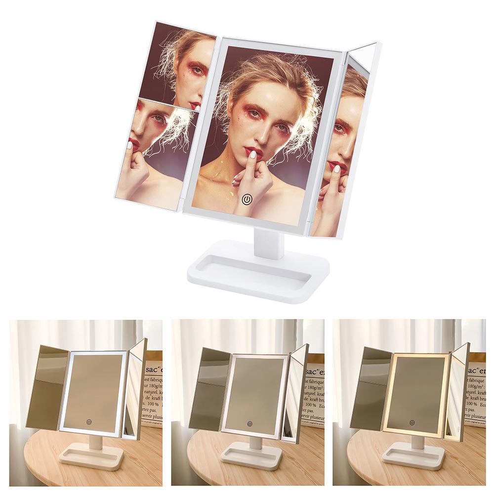热销化妆镜台式led灯三面镜能补光贝壳折叠智镜子直销