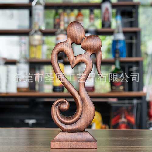 情侣爱心桌面摆件木质手工艺品家居饰品实木雕刻客厅装饰品