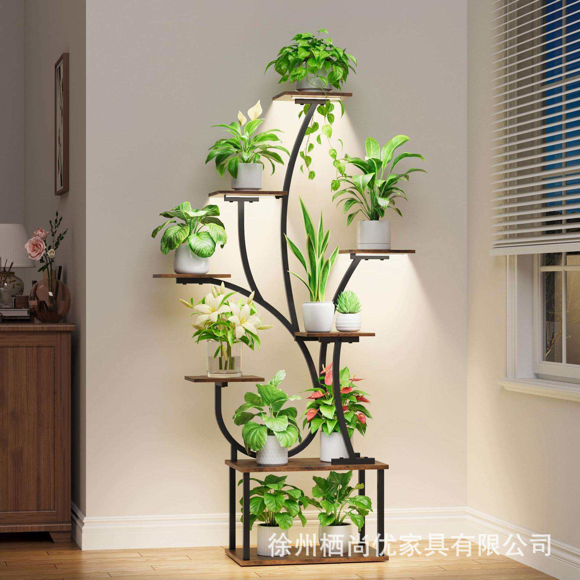 室内花架多层铁艺跨镜新品带生长灯植物架室内装饰花架子阳台落地