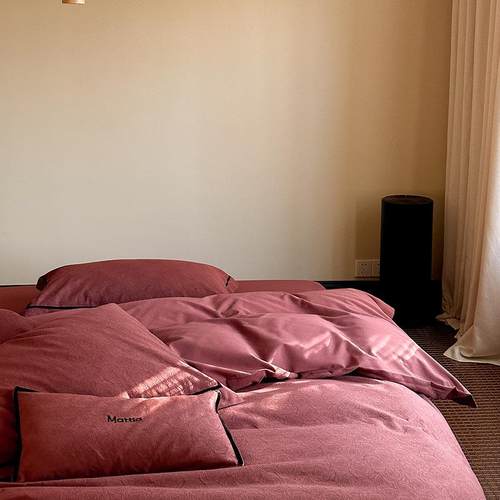 岁月经典提花浮雕全棉四件套加厚暗红色喜庆纯棉床上用品被套床单