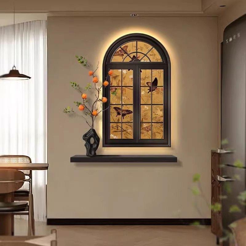 入户门正对墙玄关装饰画法式复古过道走廊挂画灯光中古风进门壁画