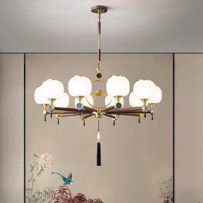 新中式客厅灯现代简约全铜长方形北美黑胡桃实木卧室餐厅吸顶灯具