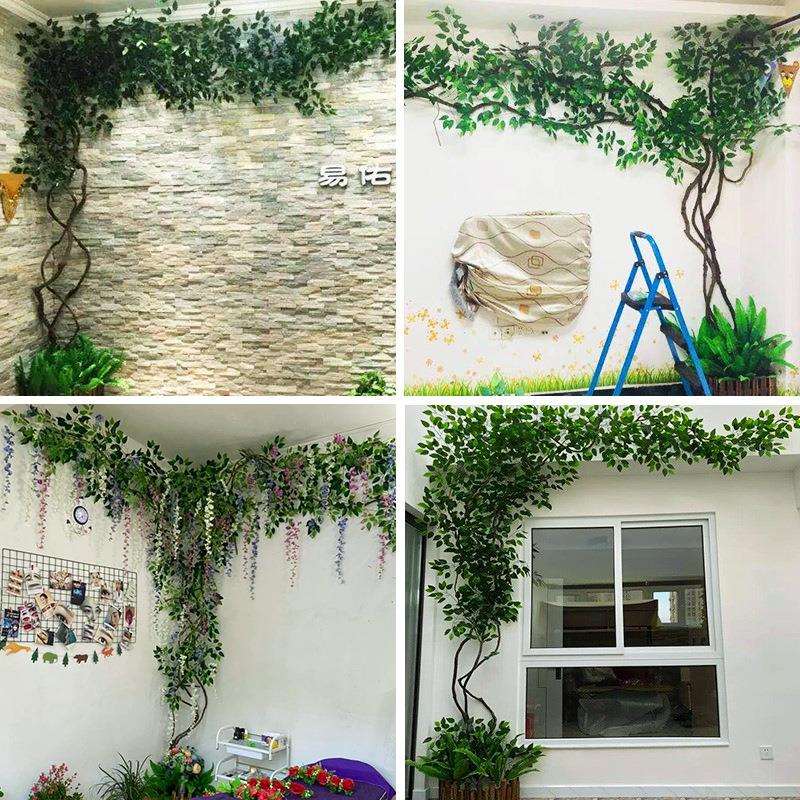 树叶树枝树藤假花藤蔓藤条室内客厅墙面阳台绿植物墙装饰造景