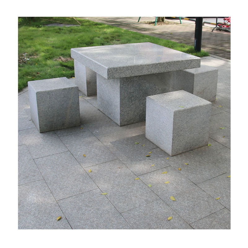 室外工程采购防冻抗裂刻棋盘石桌凳90cm圆桌芝麻黑花岗岩户外