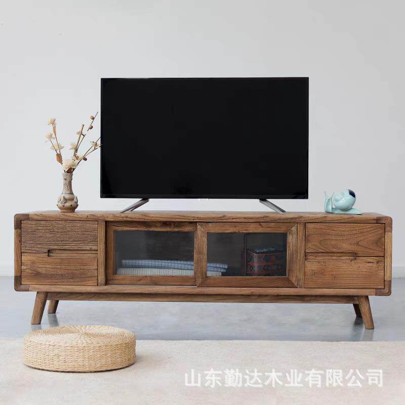 复古年代榆木电视柜小户型原木门板家具实木储物地柜落地电视架