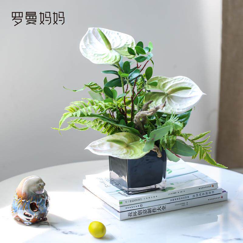 芊蔚室内客厅装饰仿真红掌盆栽假花桌面茶几摆件装饰花卉套装