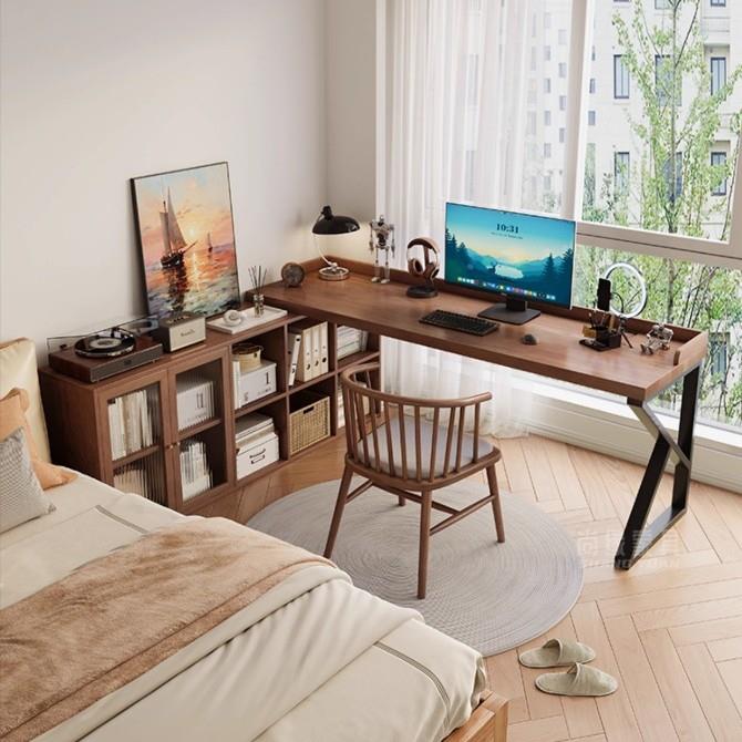 实木双人办公桌卧室L型靠墙书房拐角电脑桌转角书桌书柜一体组合