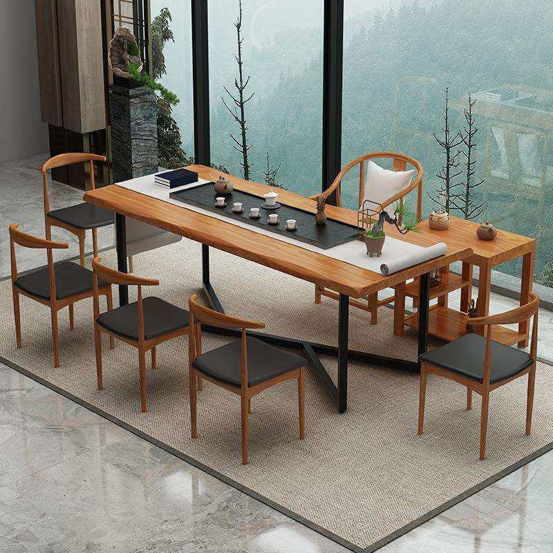 新中式实木铁艺茶桌椅家用客厅接待泡茶桌办公室会客大板茶桌