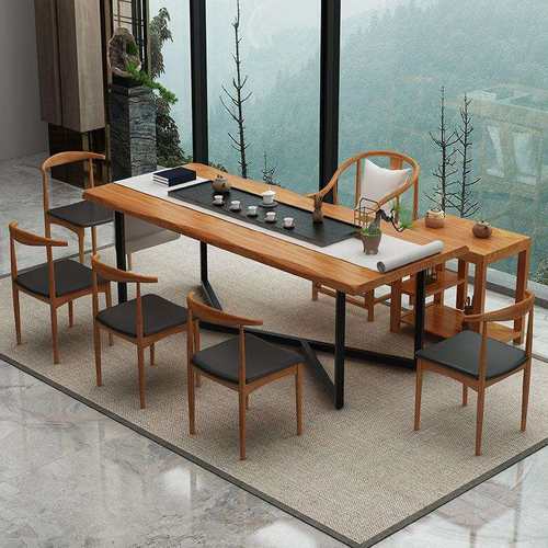 新中式实木铁艺茶桌椅家用客厅接待泡茶桌办公室会客大板茶桌