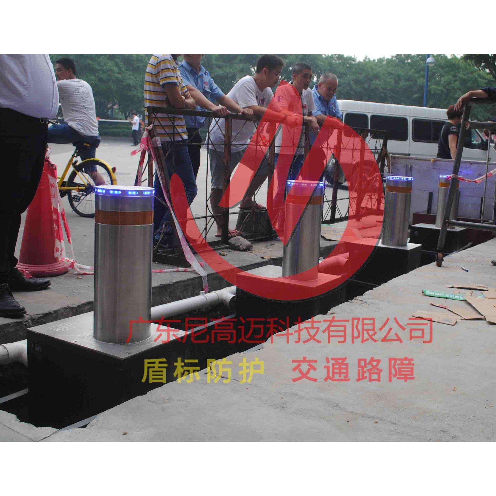 升降柱不锈钢带警示灯自动伸降柱219直径埋地自动升降柱