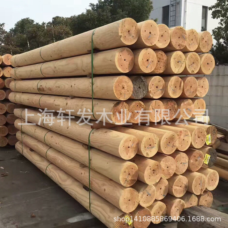 松木防腐木圆木柱子古建房梁木方原木条户外实木板材车圆凉亭立柱