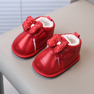 防滑软底室内外鞋 宝宝周岁棉鞋 2岁红色新年手工布鞋 加绒1 女冬季