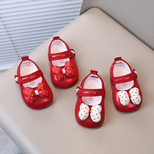 公主鞋女宝宝一岁周岁鞋子中式春秋抓周红色女童学步鞋软底1-2岁