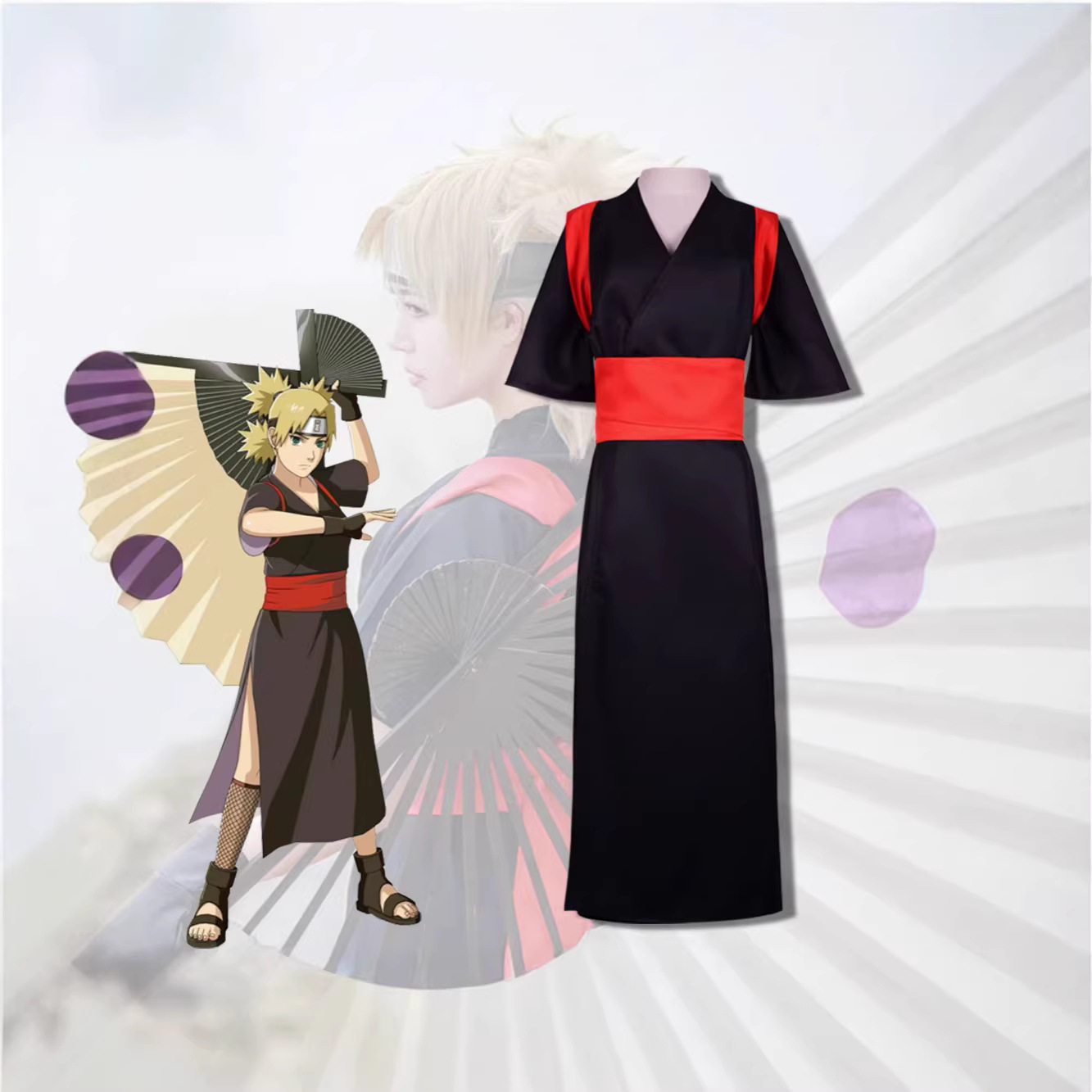 火影忍者cos服砂忍村手鞠黑色和服浴衣砂影角色扮演服万圣节服装