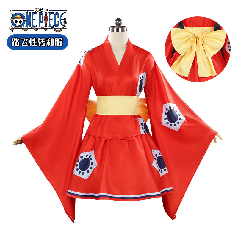 海贼王cos服路飞性转红色和服cosplay动漫角色扮演万圣节表演服