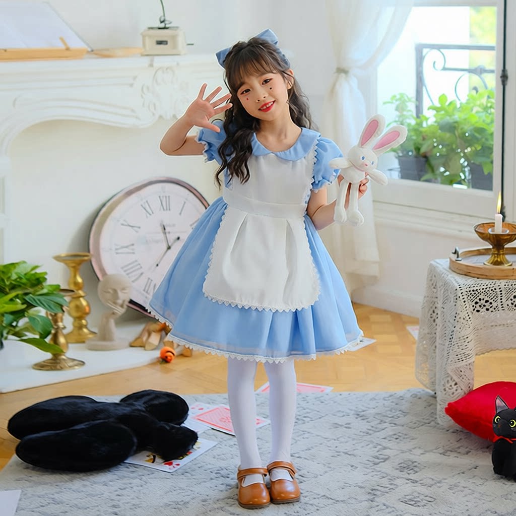 蓝色爱丽丝女仆装六一儿童节舞台走秀女孩公主连衣裙女童演出服装