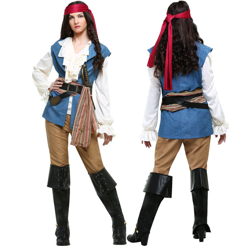 万圣节女成人加勒比海盗服装长裤海盗游戏制服cosplay舞台演出服