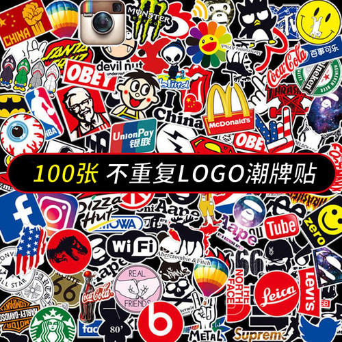 潮牌logo贴纸创意潮流涂鸦手账贴