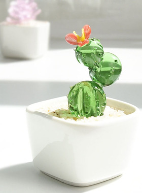 仙人掌摆件琉璃小仿真多肉豆芽植物盆栽办公室玻璃工艺品礼物