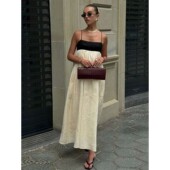 Patchwork 拼接露背吊带连衣长裙 dress backless slingback