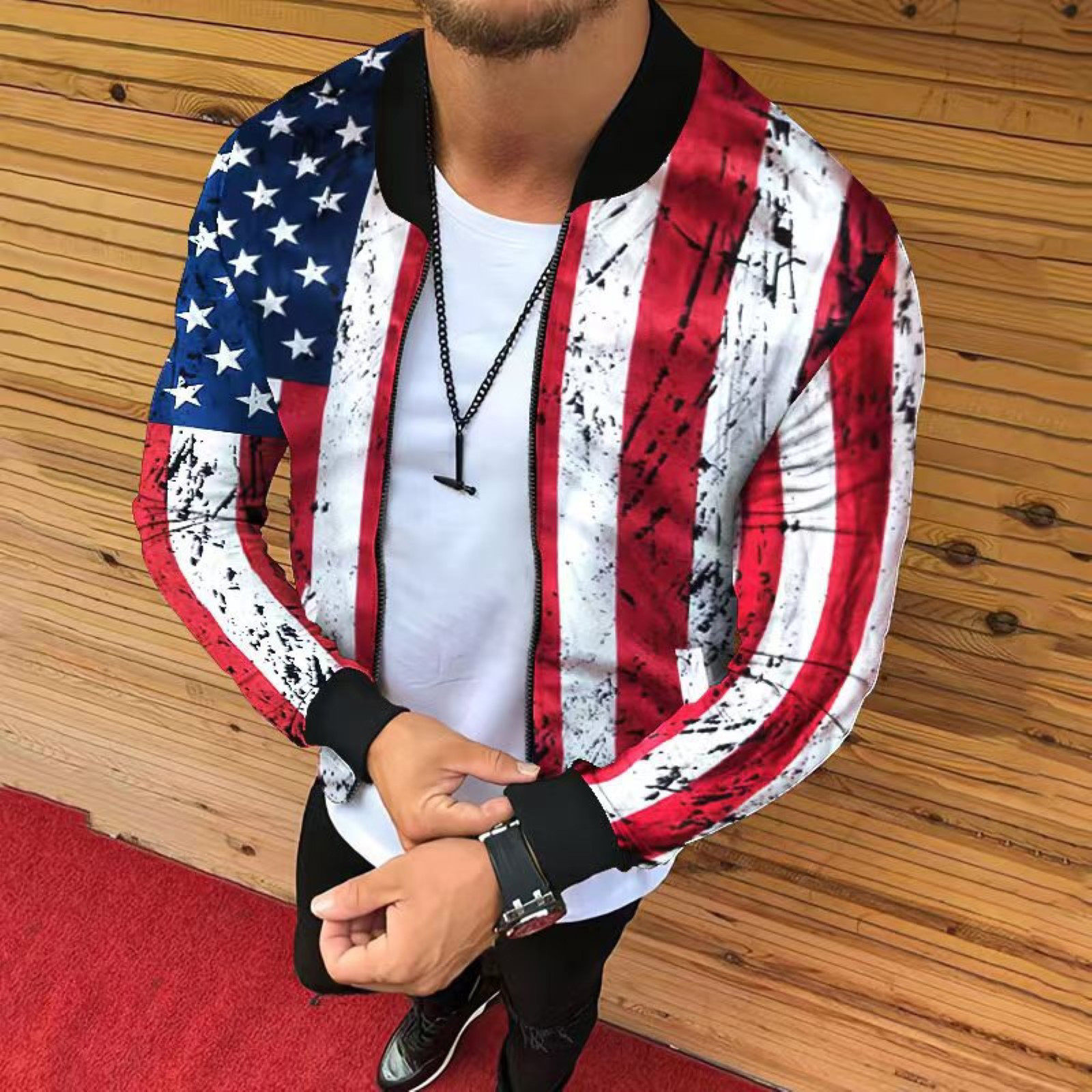 Casual print standing collar cardigan jacket印花立领开衫外套