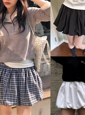 Casual striped mid-waist flowered skirt休闲格子中腰花苞裙女
