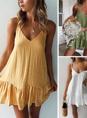 Leisure V-neck backless dress          休闲V领露背吊带连衣裙