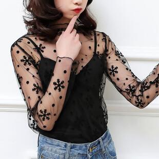 Sexy mesh long sleeve undershirt          性感网格长袖打底衫
