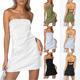 white sleeveless backless Pure dress纯色抹胸无袖 露背连衣裙女