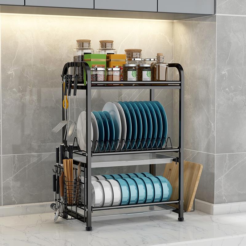 厨房置物架不锈钢调料碗碟餐具盘子收纳架碗柜台面多层碗架沥水架