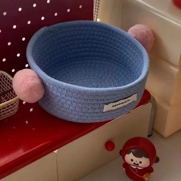 多巴胺系棉绳收纳筐棉线桌面化妆品玩具收纳筐主题创意收纳盒